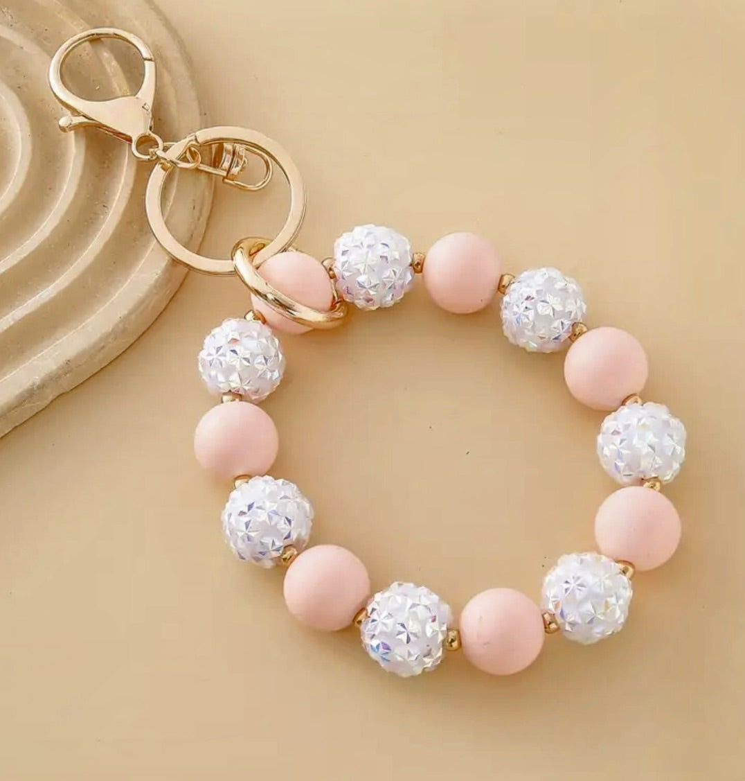 Bohemian Marble Silicone Bead Bag Charm (Pink)