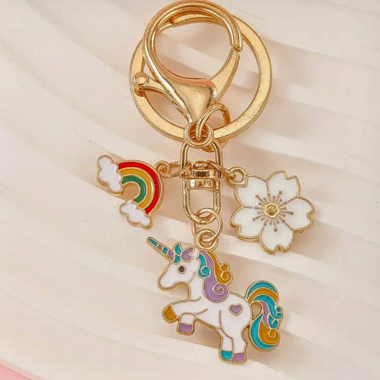 Funky Rainbow Unicorn Keychain – Colorful Pony & Cherry Blossom Bag Charm
