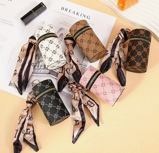 Vintage Synthetic Leather Keychain - Lipstick Holder