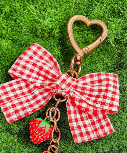 Strawberry Shortcake Plaid Bowknot Bag Charm