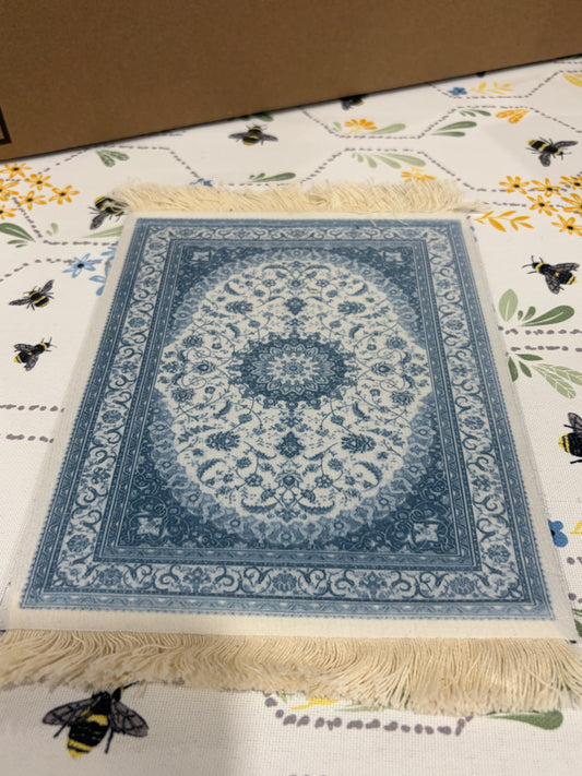 1:12 Scale Miniature Blue & Cream Vintage Area Rug