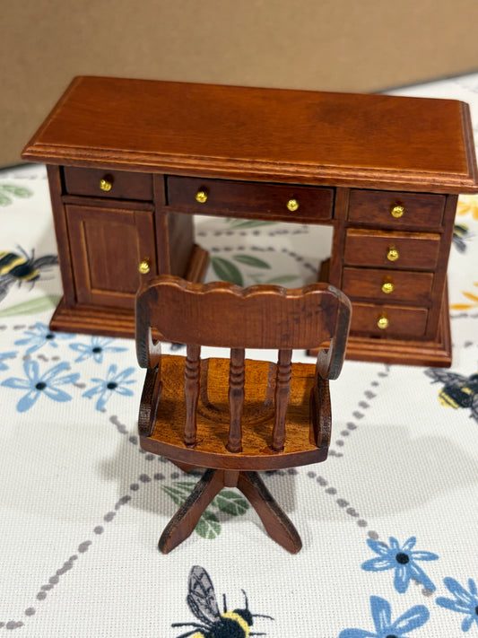 🤎 1:12 Scale Miniature Antique Wooden Desk & Chair Set