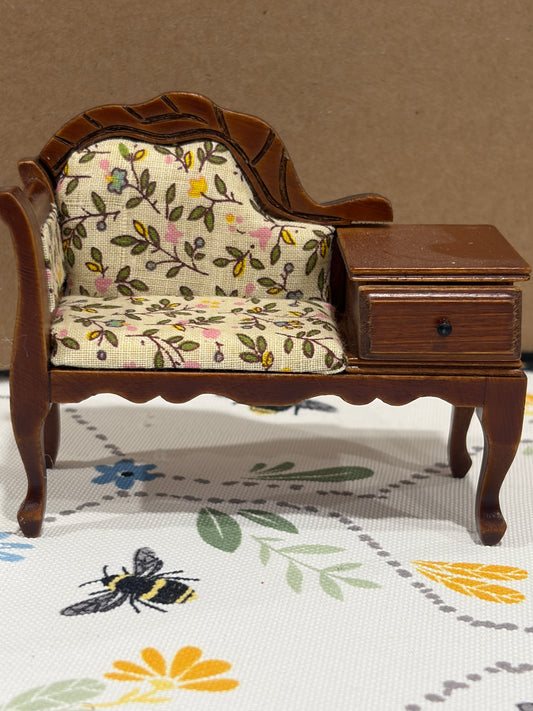 1:12 Scale Miniature Antique Floral Telephone Bench