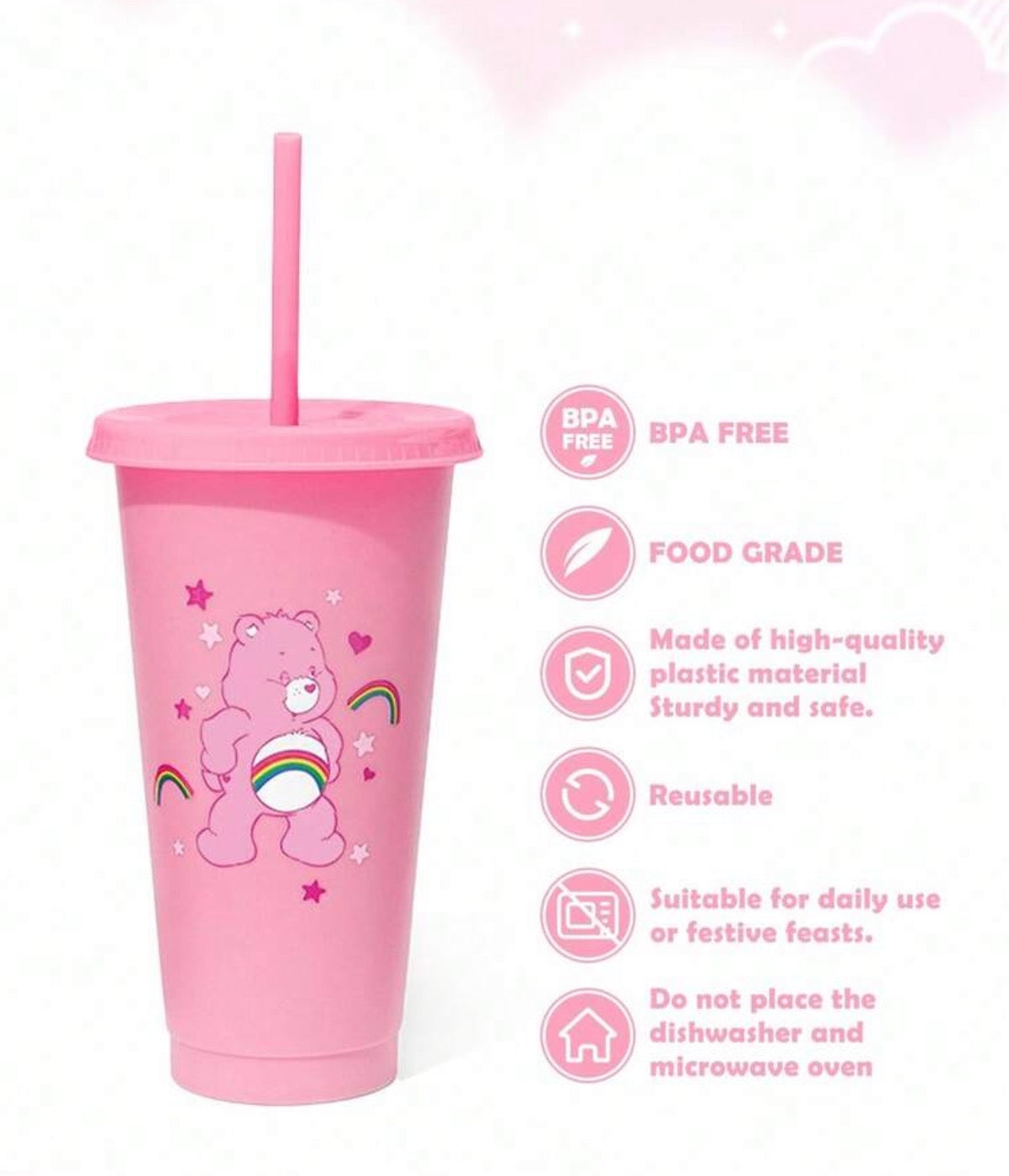 Care Bears Plastic Drinking Cups with Lids & Straws