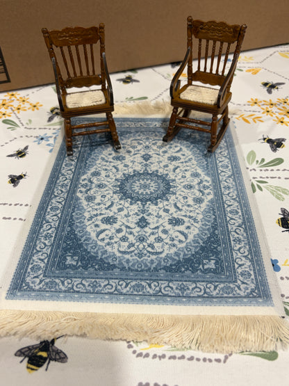 1:12 Scale Miniature Blue & Cream Vintage Area Rug