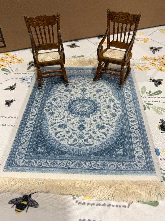 1:12 Scale Miniature Blue & Cream Vintage Area Rug