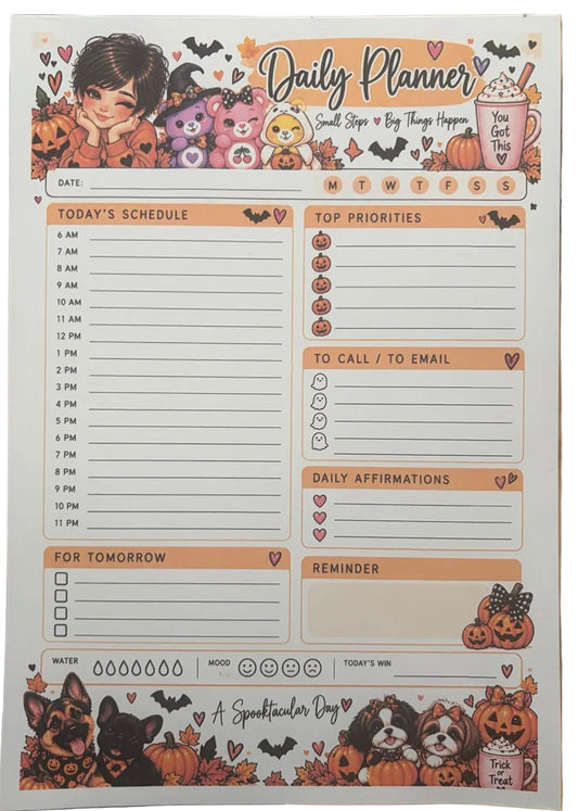 Halloween Daily Planner handmade printed page