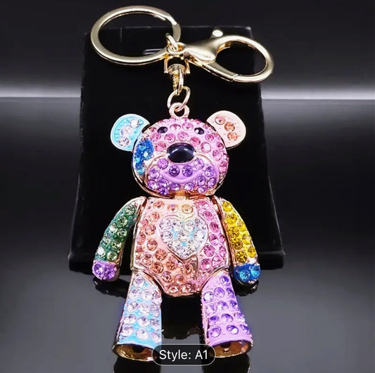 Colorful All-Crystal Big Bear Keychain