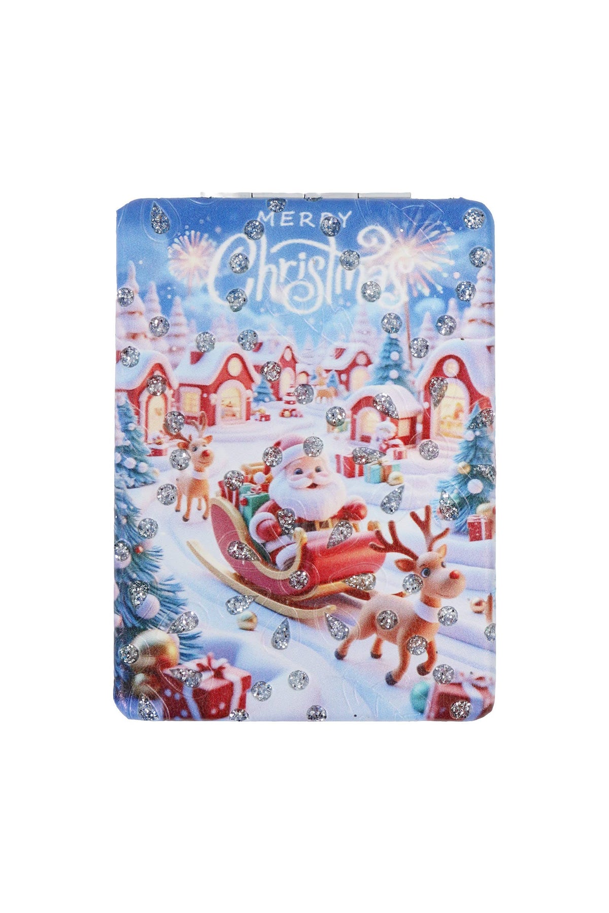 Blue Christmas Wonderland Glitter Compact Mirror