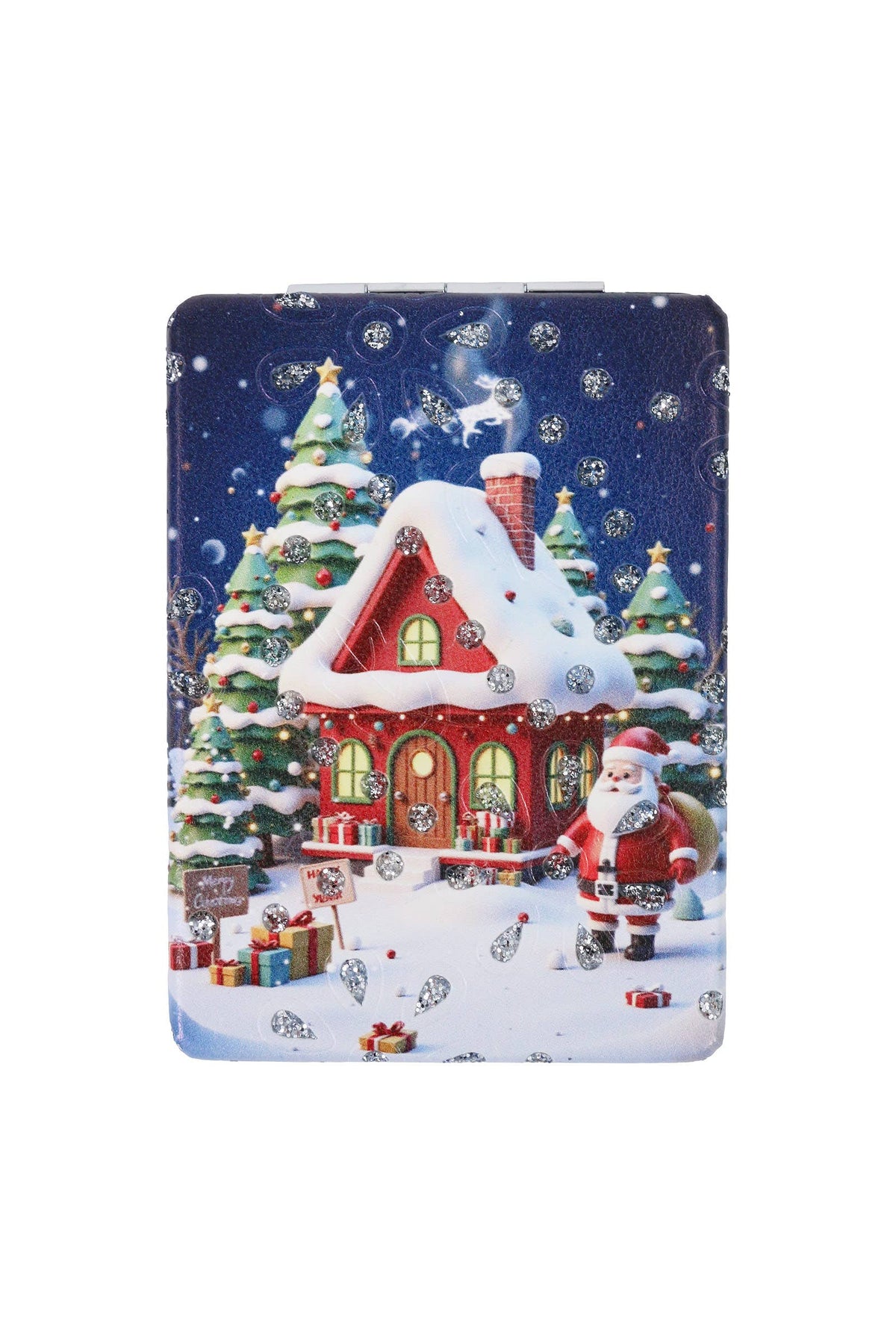 Blue Christmas Wonderland Glitter Compact Mirror