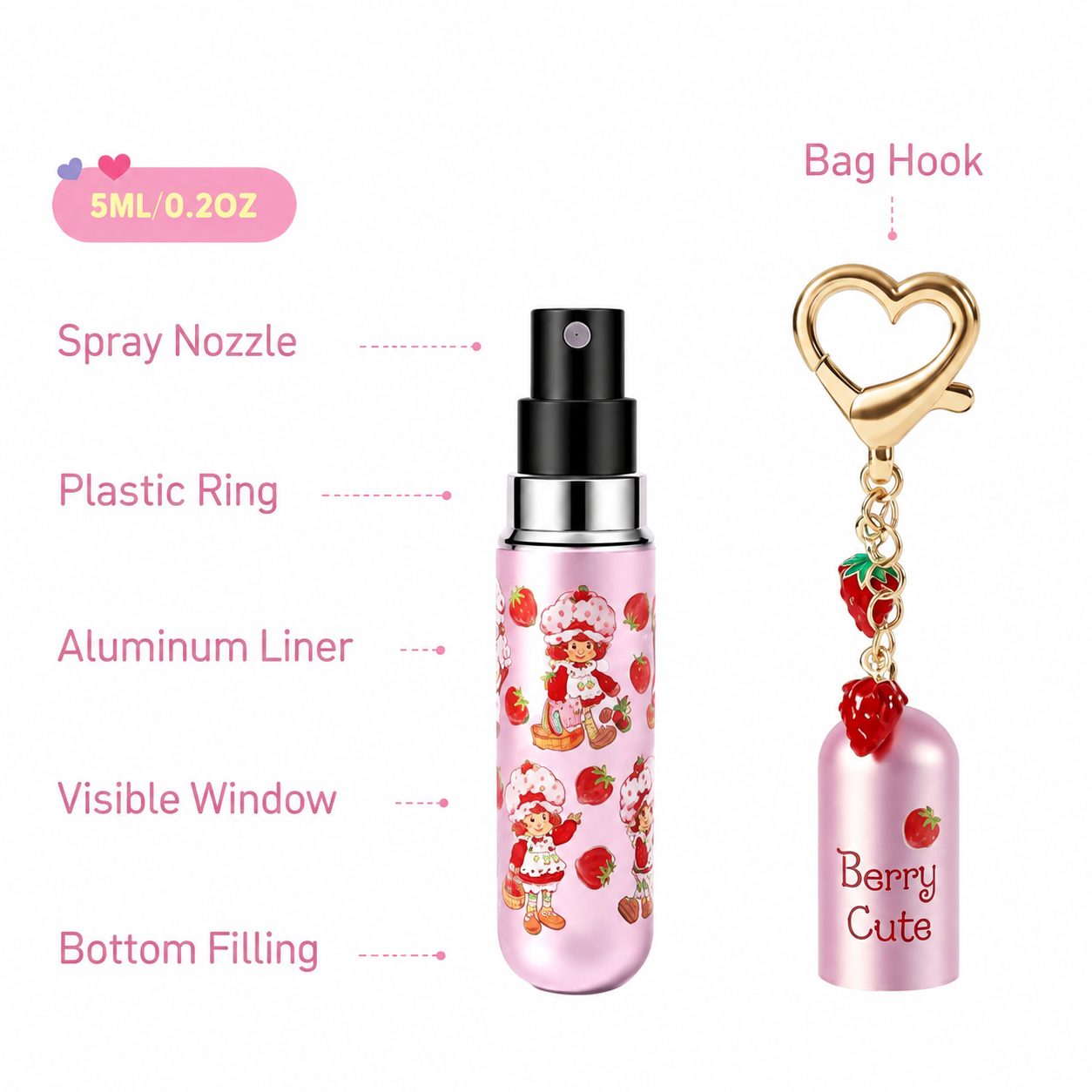 Strawberry Shortcake 5 mL atomizer details on white