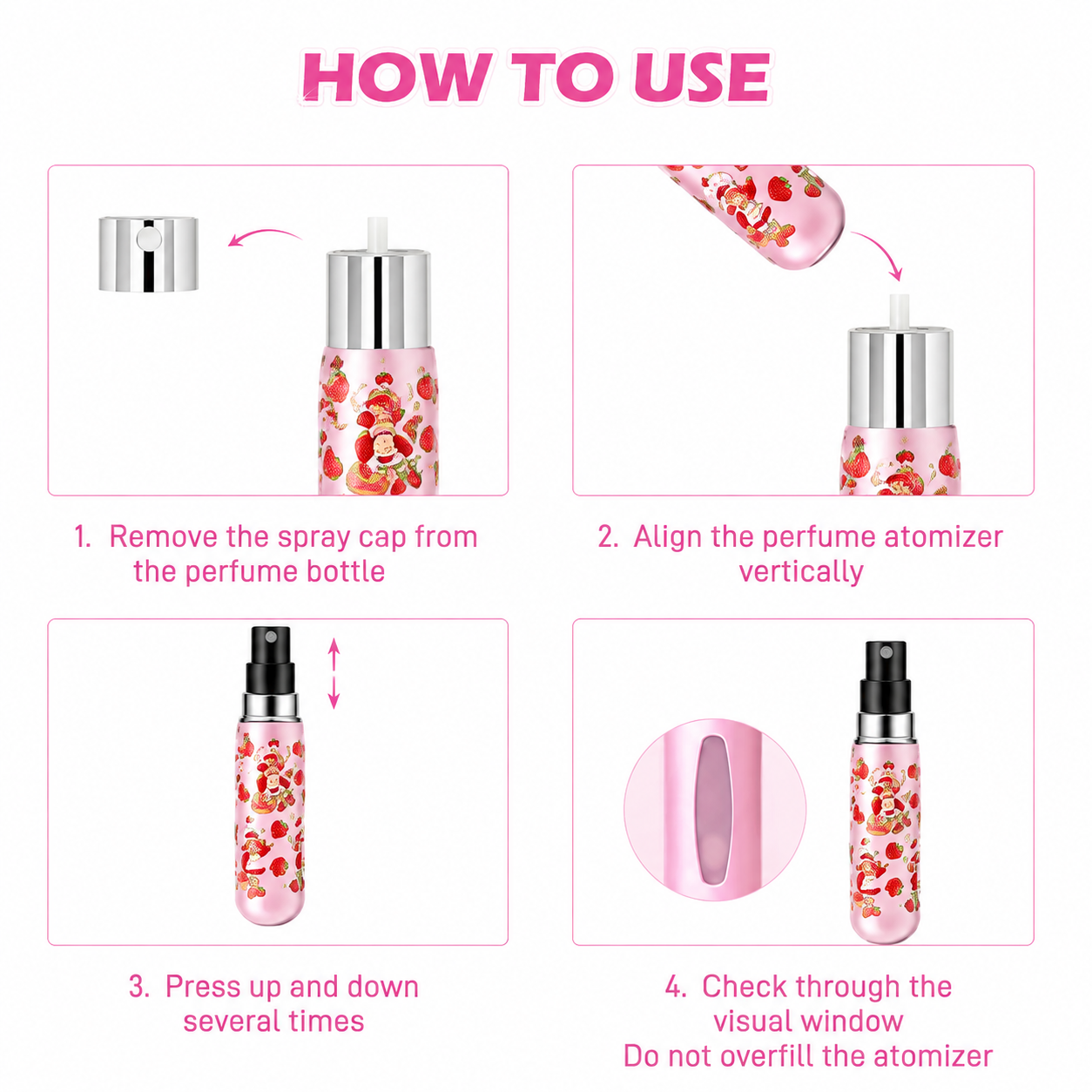 Strawberry Shortcake 5 mL atomizer filling instructions on white