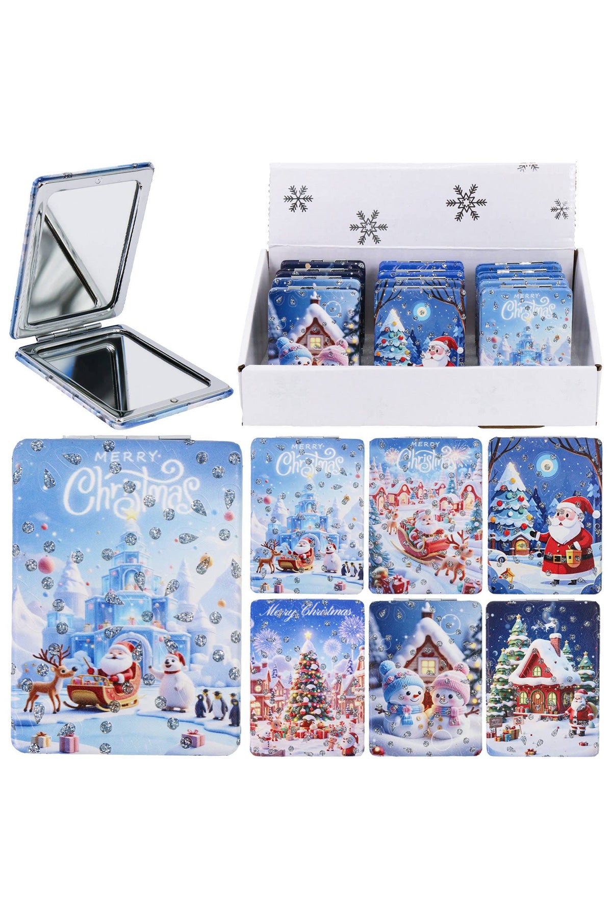 Blue Christmas Wonderland Glitter Compact Mirror
