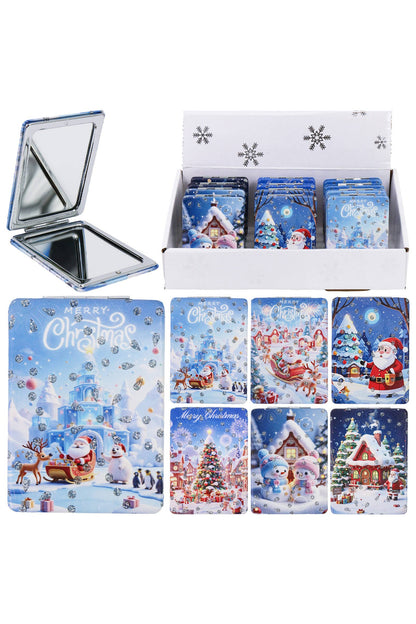 Blue Christmas Wonderland Glitter Compact Mirror