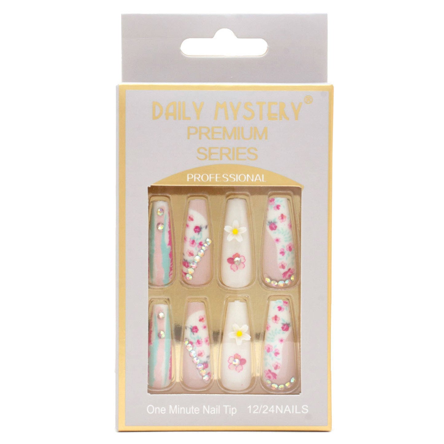 Flower Rhinestone Pattern Press-On Nails