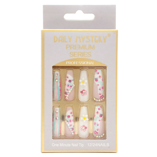 Flower Rhinestone Pattern Press-On Nails