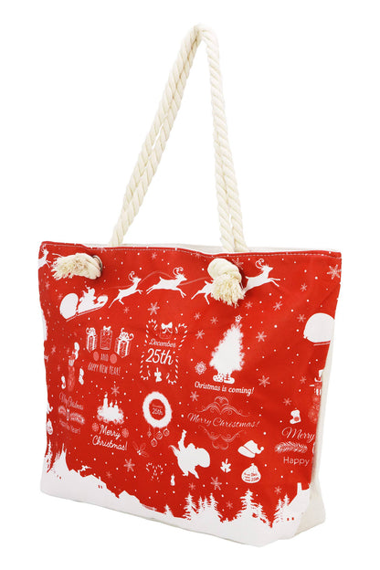 Christmas Winter Village Zipper Canvas Tote Bag