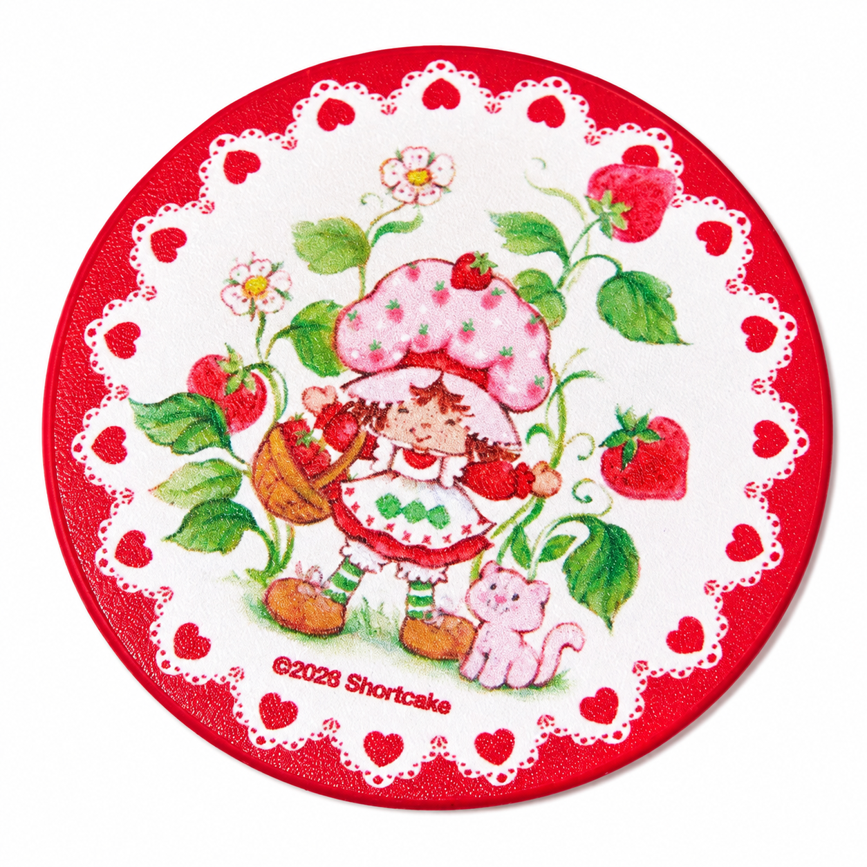 Strawberry Shortcake car cup holder coaster detail on white