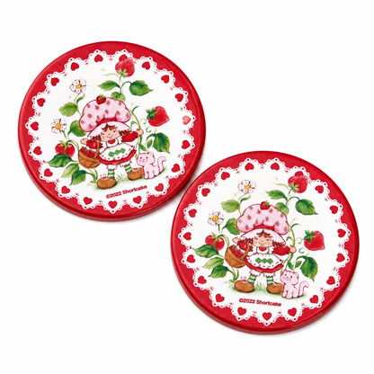 Strawberry Shortcake car cup holder coasters set on white