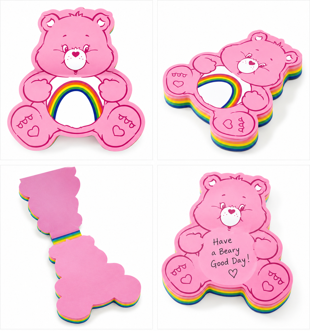 Care Bears pink bear die-cut sticky notepad with rainbow paper layers