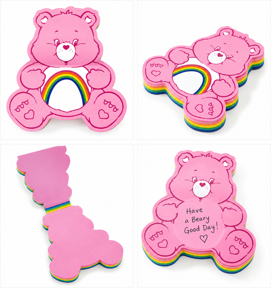 Care Bears pink bear die-cut sticky notepad with rainbow paper layers