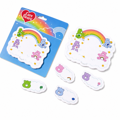 Care Bears sticky note pad and four coordinating sticky tabs on a white background
