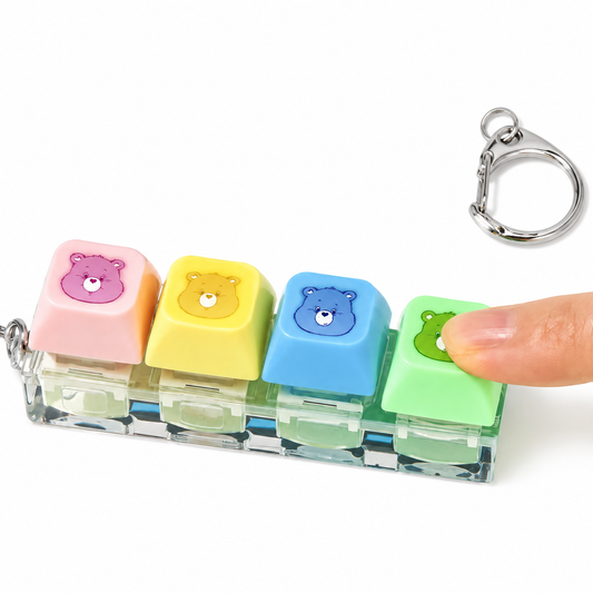 Care Bears fidget keychain green button being pressed
