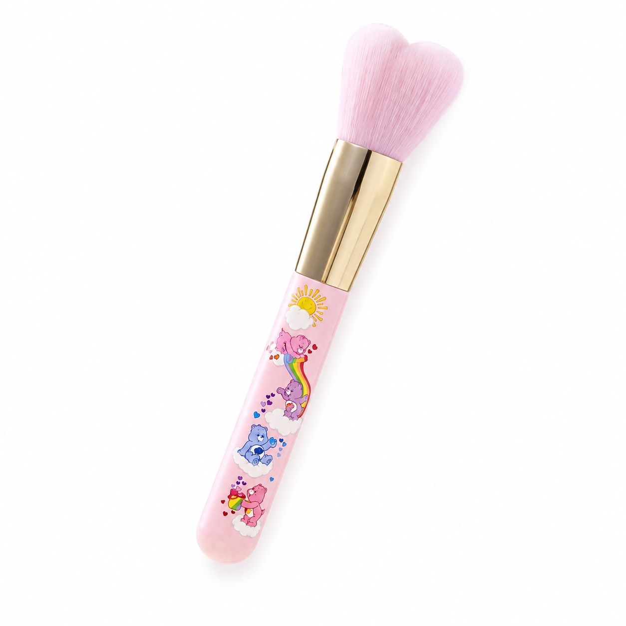 Care Bears pink heart-shaped blush brush on white background