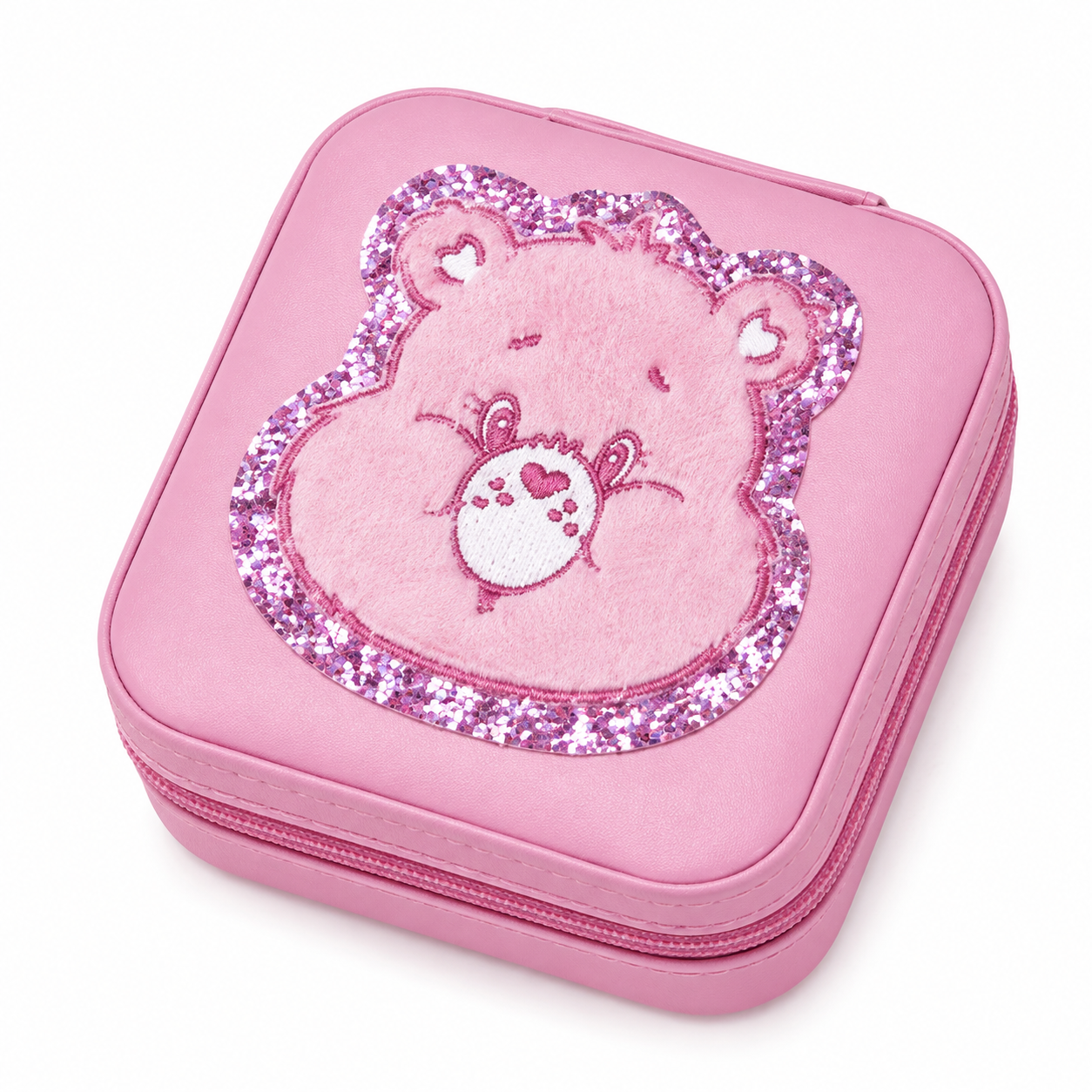Care Bears pink travel jewellery box glitter bear lid detail