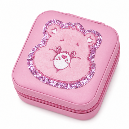 Care Bears pink travel jewellery box glitter bear lid detail