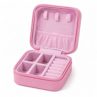 Care Bears pink travel jewellery box open showing compartments