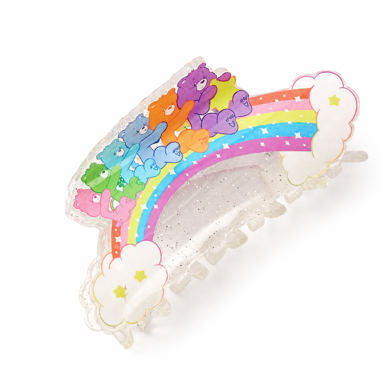 Care Bears rainbow acrylic hair claw clip on a white background