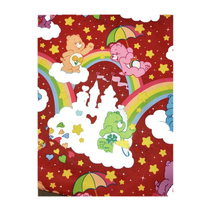 Care Bears red tote character print detail on white background