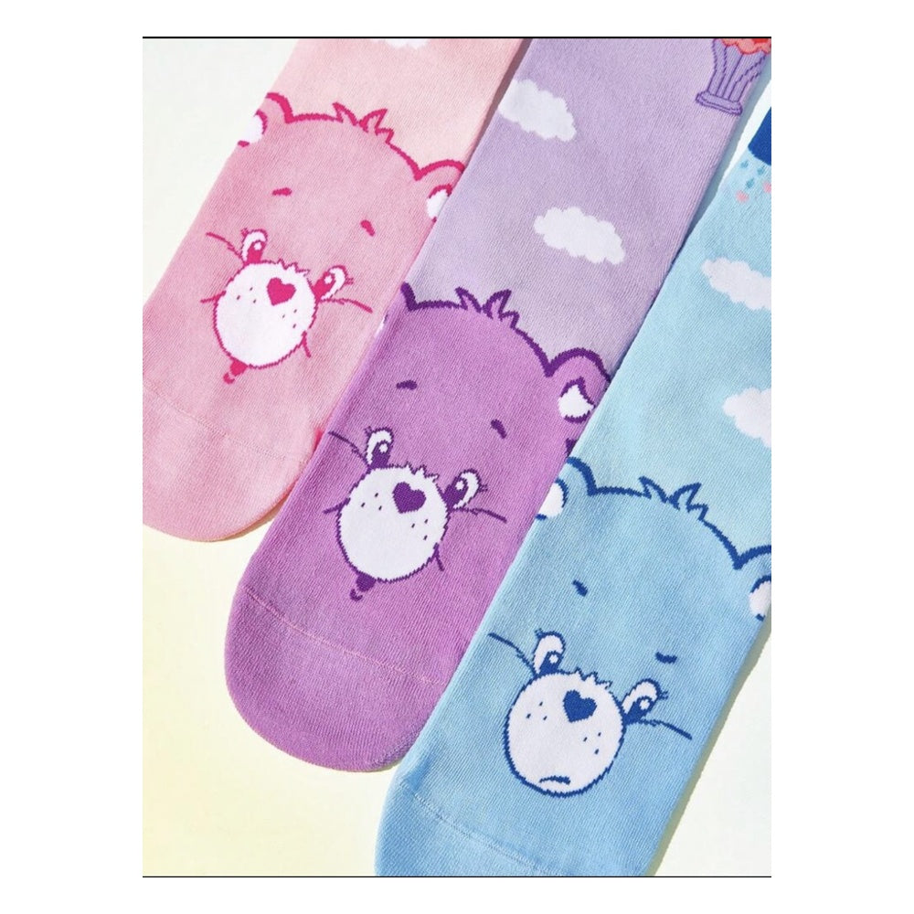 Care Bears socks close-up in blue pink and purple