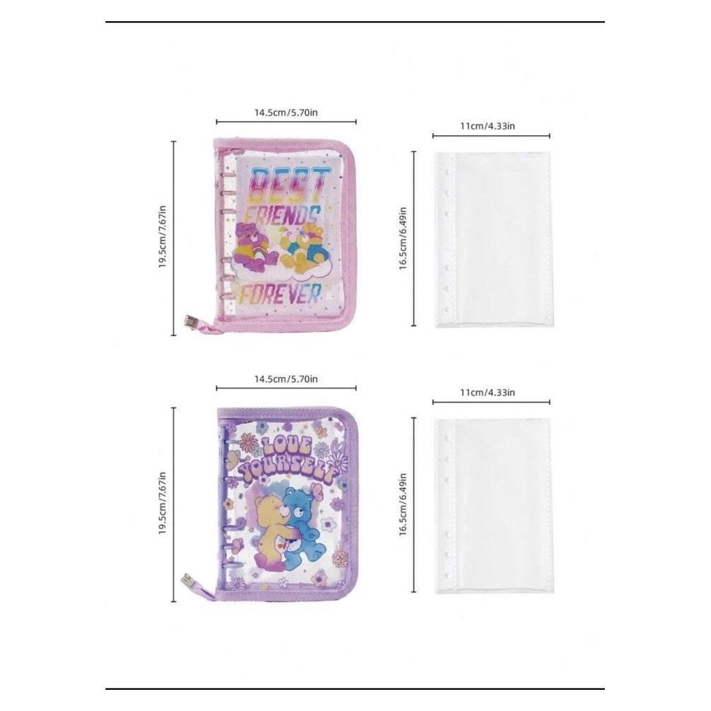 Care Bears transparent loose-leaf binder size guide on white background