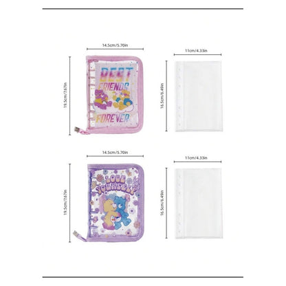 Care Bears transparent loose-leaf binder size guide on white background