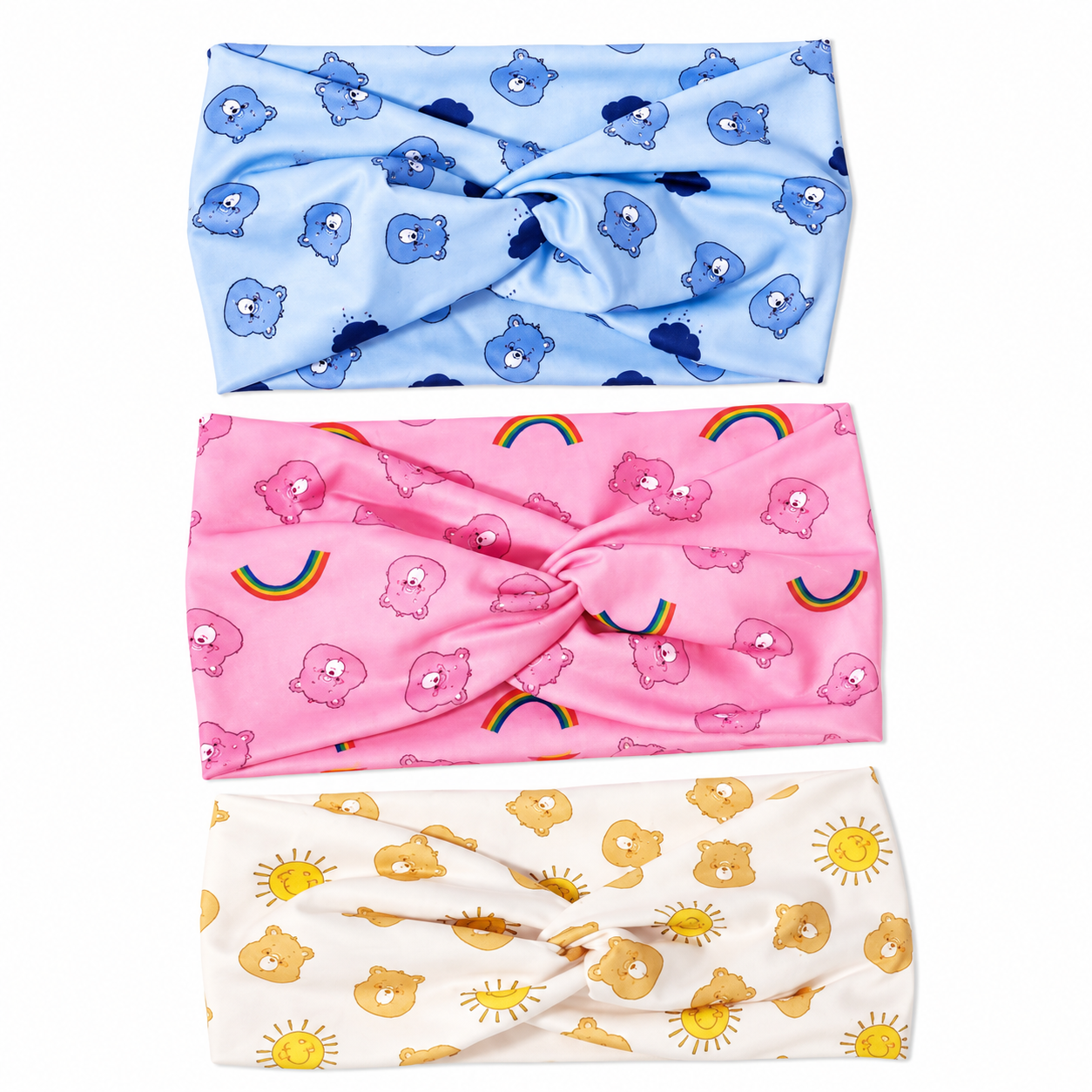 Care Bears twist headbands in blue, pink and yellow, sold individually