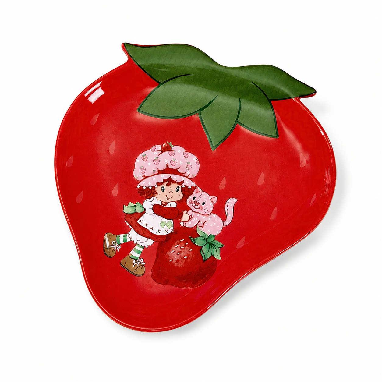 Strawberry Shortcake strawberry-shaped ceramic plate on white