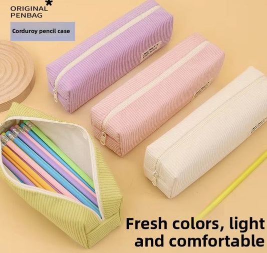 Soft corduroy zippered pencil case