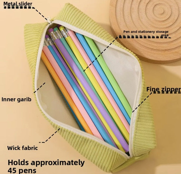 Soft corduroy zippered pencil case
