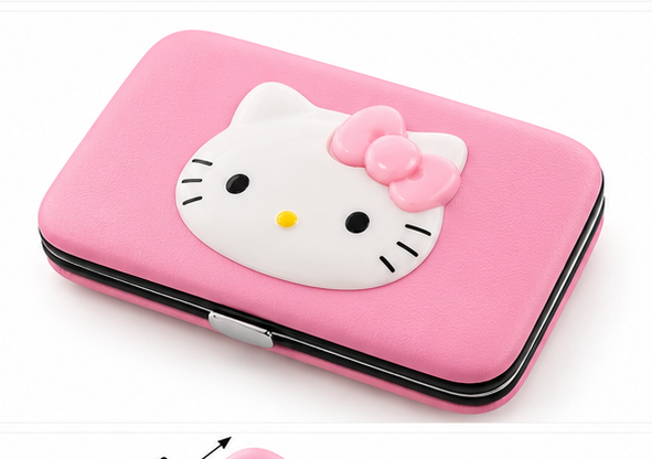 Hello Kitty 7-piece nail care manicure set angled case on white background
