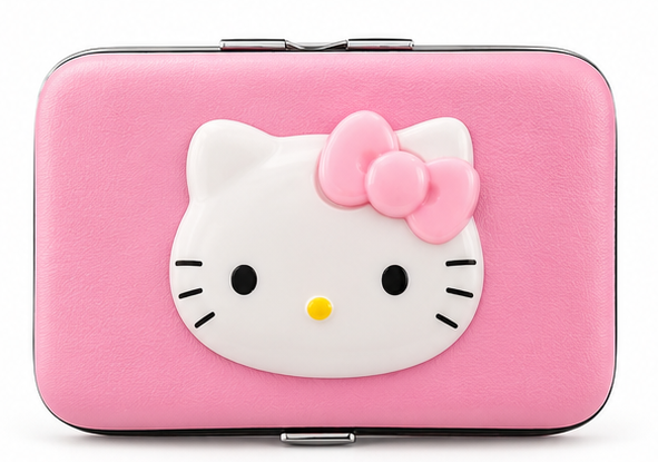 Hello Kitty 7-piece nail care manicure set closed case on white background