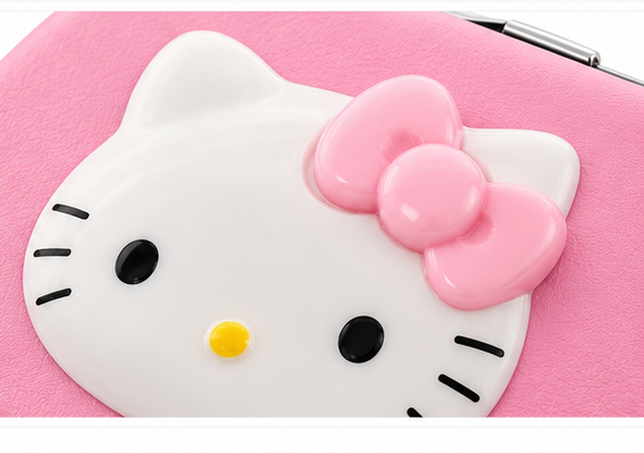Close-up of Hello Kitty manicure case on white background