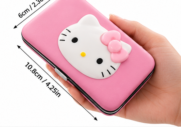 Hello Kitty manicure case size 10.8 cm by 6 cm on white background