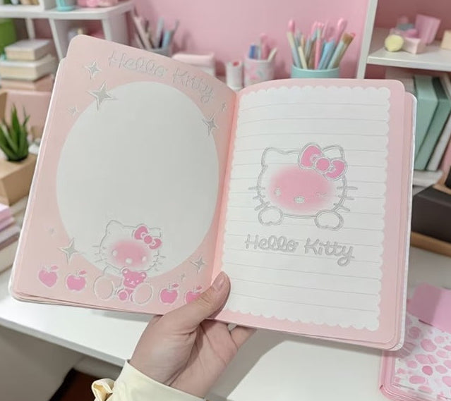 Hello Kitty pink notebook cover and interior pages