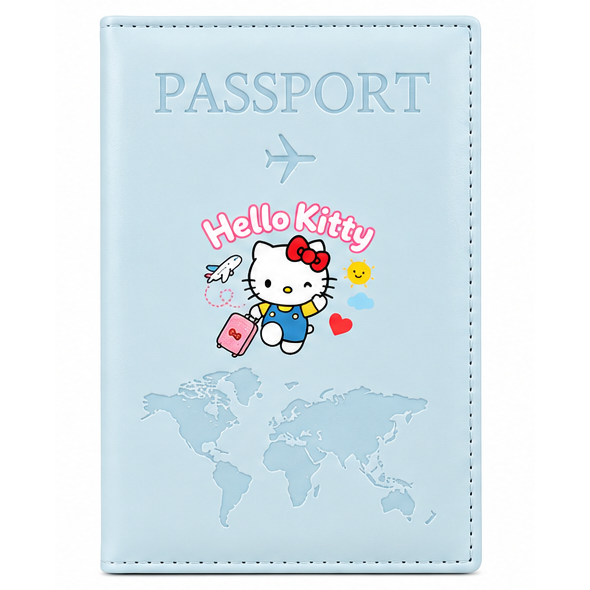 Blue Hello Kitty passport holder on white background