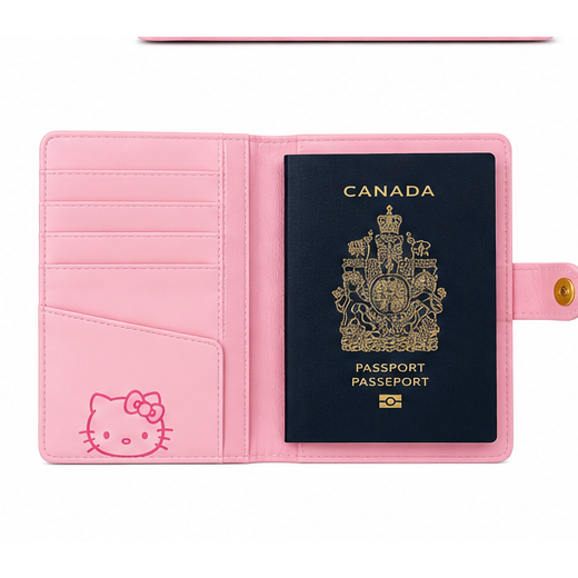 Hello Kitty passport holder open interior on white background
