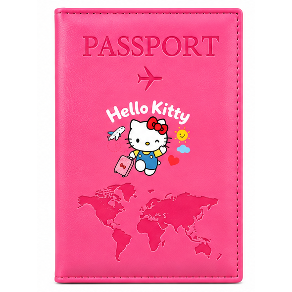 Rose red Hello Kitty passport holder on white background