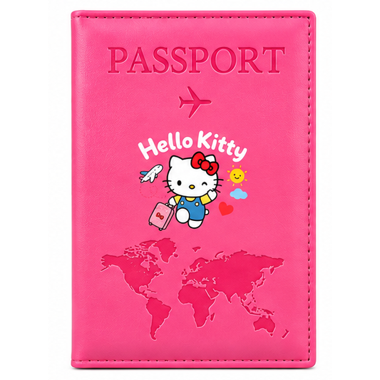 Rose red Hello Kitty passport holder on white background