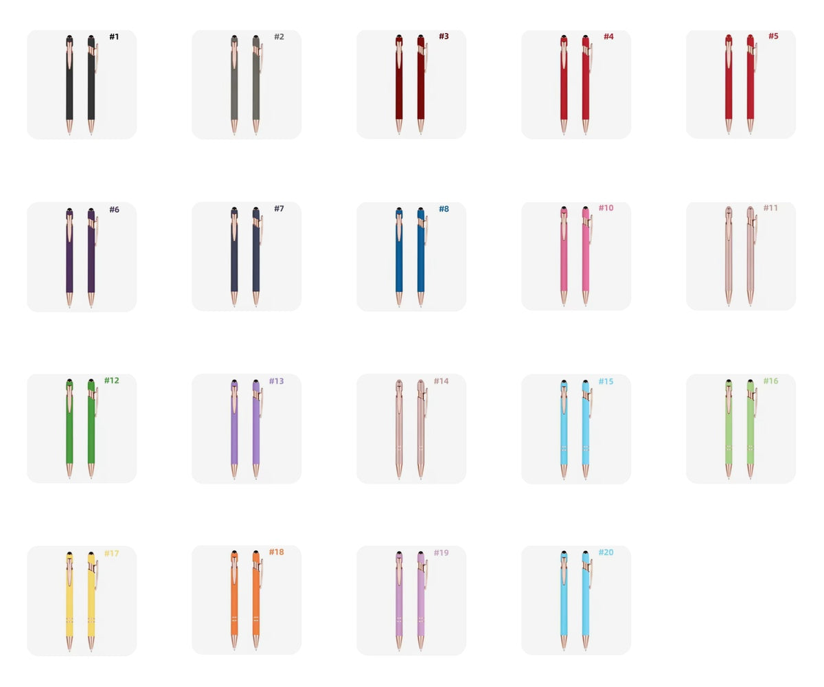 Metal ballpoint stylus pens in nineteen colours